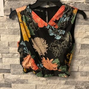 Zara Black Multicolor Floral Sleeveless Blouse